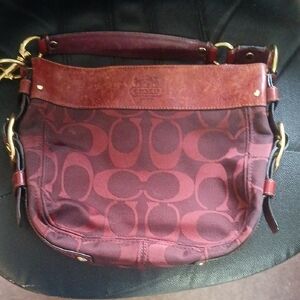 Vintage Coach Maroon and Brown Signature Shoulder Bag